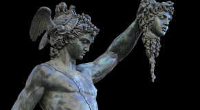Perseus Holding The Head Of Medusa On Black Background,florence